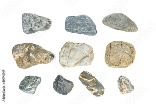 Various rocks isolated on white background
