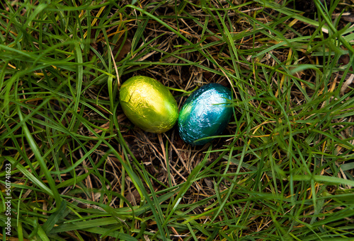 two easter egg in grass