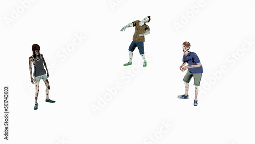 3D Illustration - Group of zombies in different poses. © Martina