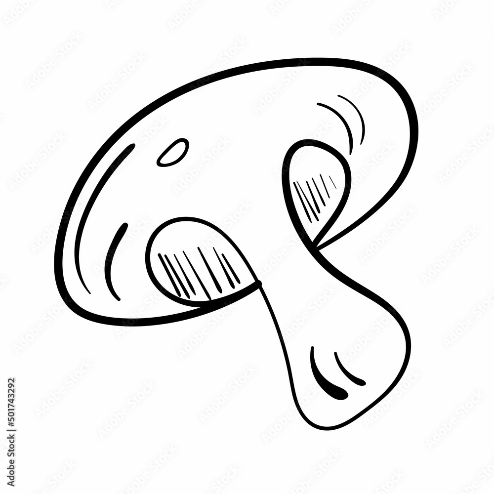 Half champignon doodle illustration. Picnic set. Organic food. Black line on white background. Half champignon doodle illustration. Picnic set. Organic food. Black line on white background.