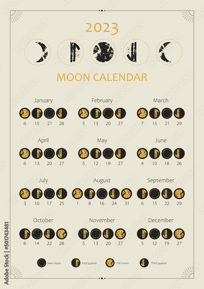 Fototapeta 2023 Moon calendar. Astrological calendar design. Moon phase