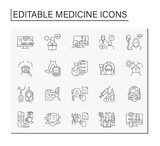 Medicine line icons set.Consultation with doctor. Clinical treals and treatment. Healthcare concept. Isolated vector illustrations. Editable stroke