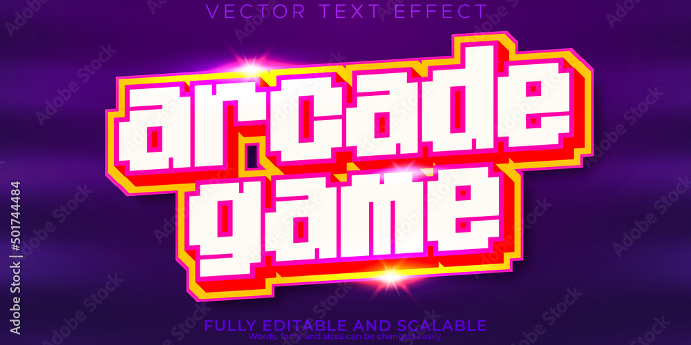 Arcade text effect, editable pixel and retro text style เวกเตอร์สต็อก ...