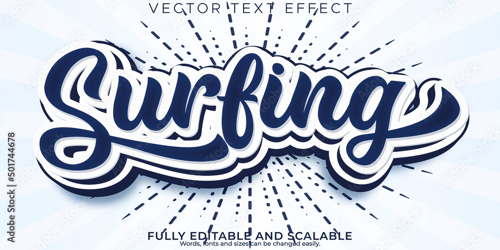 Surfing vintage text effect, editable california and ocean text style