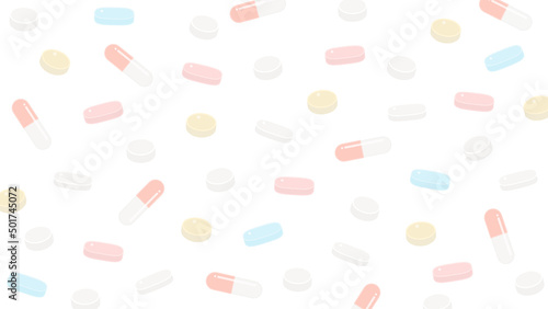 薄い色味のカラフルな飲み薬 - 複数の種類の錠剤やカプセル薬・サプリ・薬物のイメージ素材 photo