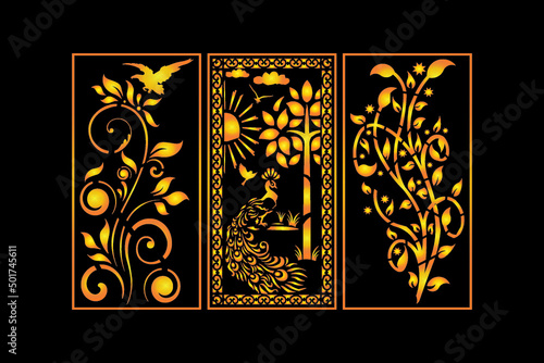 Decorative Abstract Geometric islamic Background Elegant Ornaments Card invitation Cnc Cut Gold Design Set