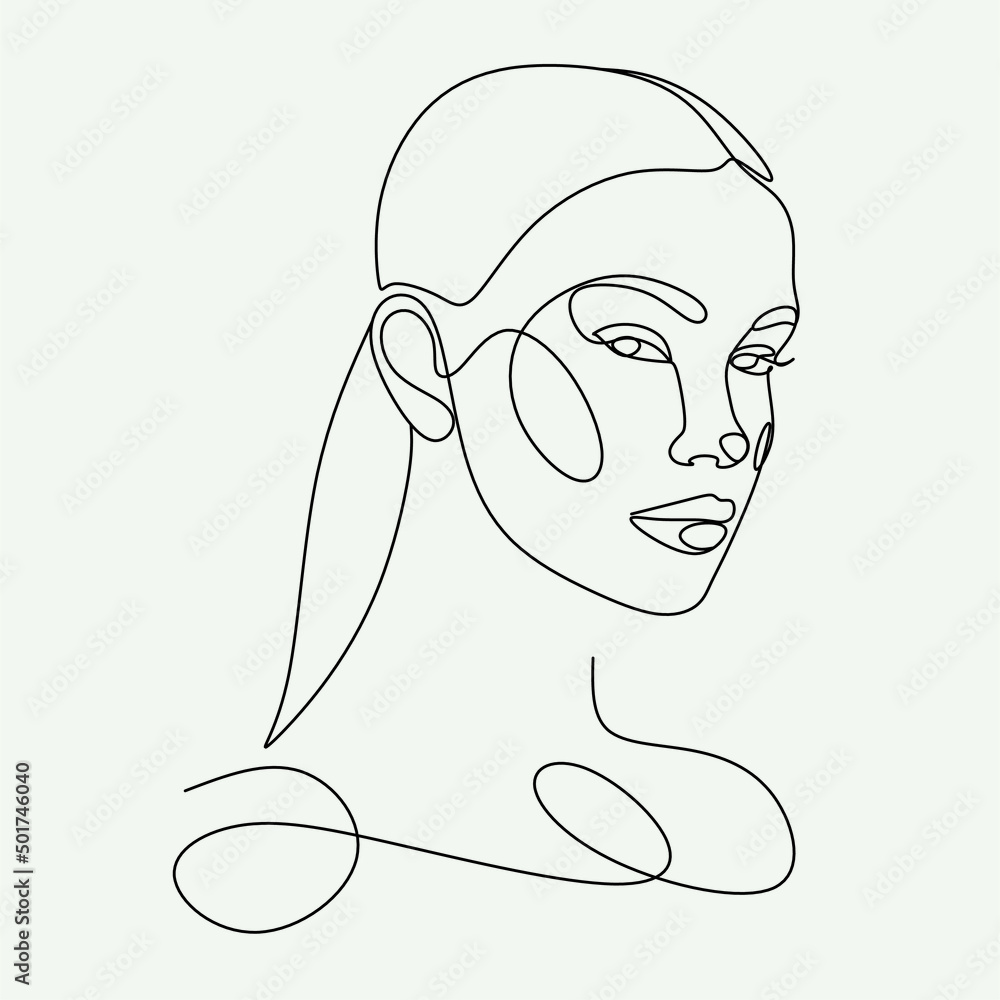 Woman Line Art. Line drawing of girl with long hair. Vector beauty logo ...