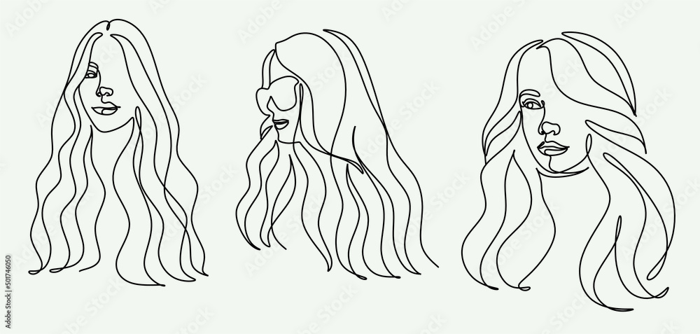 Woman Line Art. Line drawing of girl with long hair. Vector beauty logo for hait halon, spa Woman Line Art. Line drawing of girl with long hair. Vector beauty logo for hait halon, spa