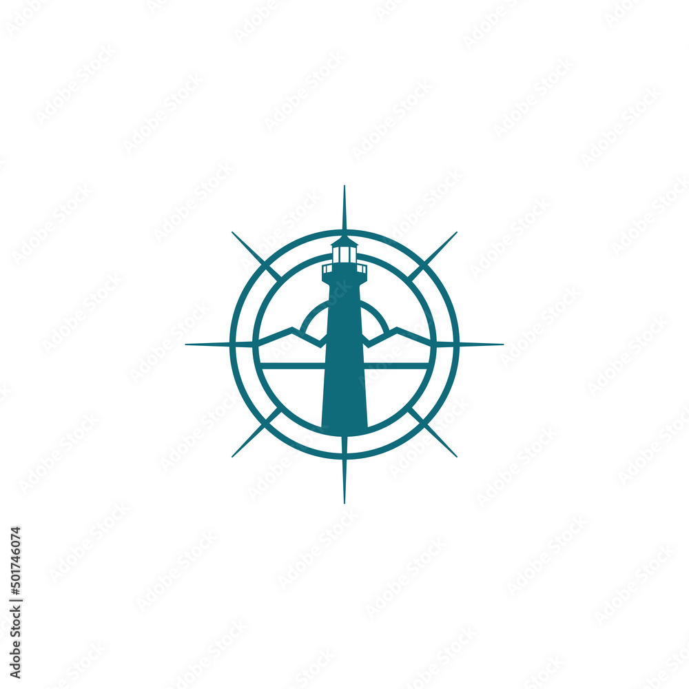 Lighthouse and compass logo vector design template Lighthouse and compass logo vector design template