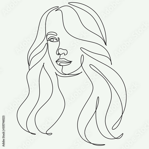 Woman Line Art. Line drawing of girl with long hair. Vector beauty logo for hait halon, spa