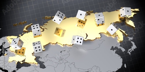 Russia and Ukraine map, dice - 3D illustration photo