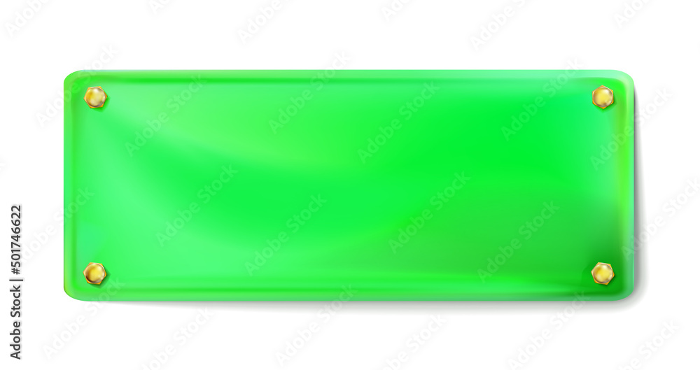 Green rectangular painted plate with gold bolt or screws isolated. Vector illustration Eps10. Green rectangular painted plate with gold bolt or screws isolated. Vector illustration Eps10.