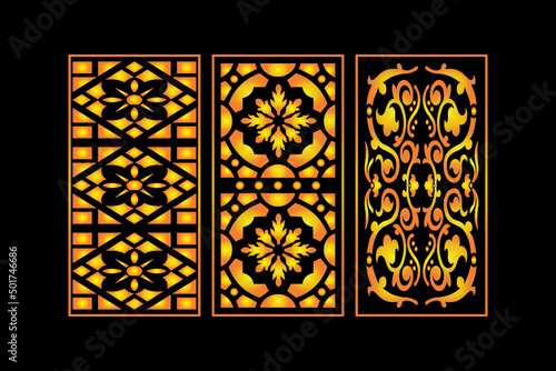 Decorative Abstract Geometric islamic Background Elegant Ornaments Card invitation Cnc Cut Gold Design Set