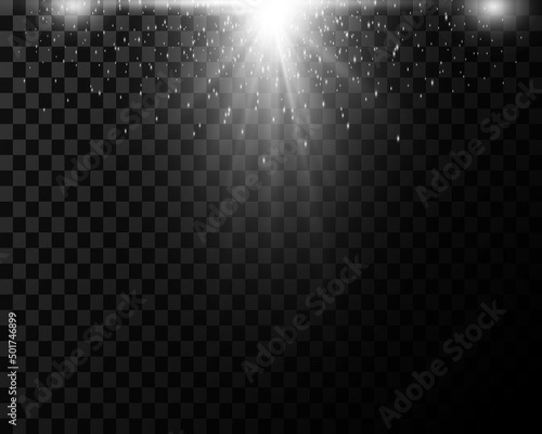 Silver glowing effects, glare and dust isolated on a transparent background. Glow light effect.