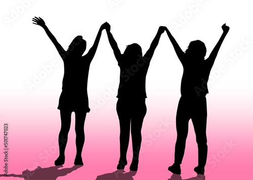 Women holding hands. Diversity women. Female social community. Allyship.