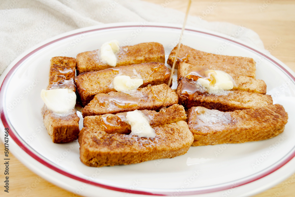 French Toast Sticks Breakfast with Butter & Maple Syrup	