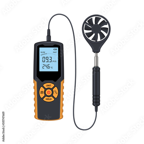 Digital anemometer isolated on white. Wind speed measuring device. Vector illustration. photo