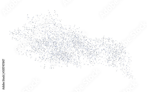 Background plume silver texture crumbs. Silverish dust scattering on a white background. Sand particles grain, sand assembled. Vector backdrop dune, pieces abstraction. Illustration grunge for design