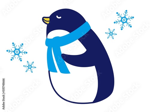 クールタオルを巻くペンギン（冷感イメージ）