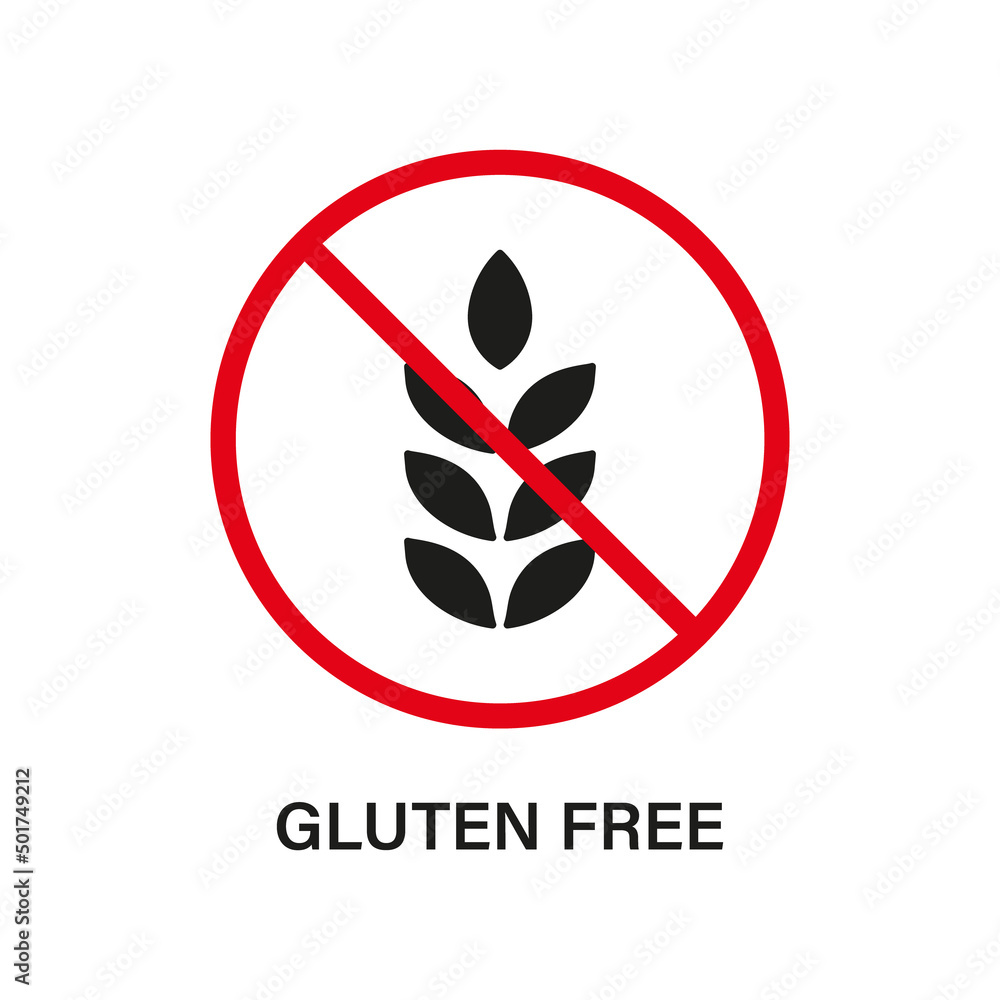 No Gluten Food Diet. Gluten Free Silhouette Black Icon. Allergy Wheat Forbidden Symbol. Gluten Nutrition Ban Logo. Organic Grain Red Stop Sign. Allergic on Wheat Icon. Isolated Vector Illustration No Gluten Food Diet. Gluten Free Silhouette Black Icon. Allergy Wheat Forbidden Symbol. Gluten Nutrition Ban Logo. Organic Grain Red Stop Sign. Allergic on Wheat Icon. Isolated Vector Illustration