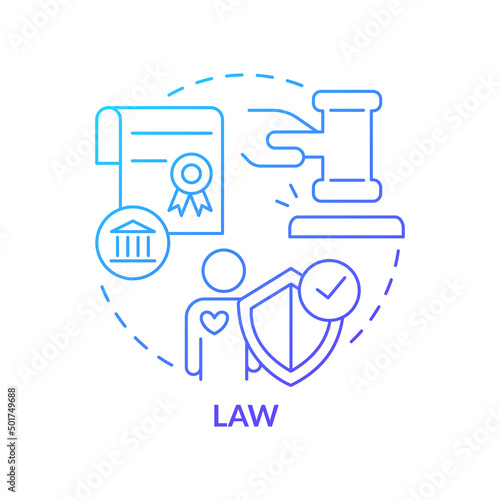 Law blue gradient concept icon. System of rules in community. Legislation. Social institution abstract idea thin line illustration. Isolated outline drawing. Myriad Pro-Bold font used