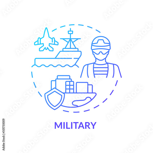 Military blue gradient concept icon. Armed forces. State defence and security. Social institution abstract idea thin line illustration. Isolated outline drawing. Myriad Pro-Bold font used