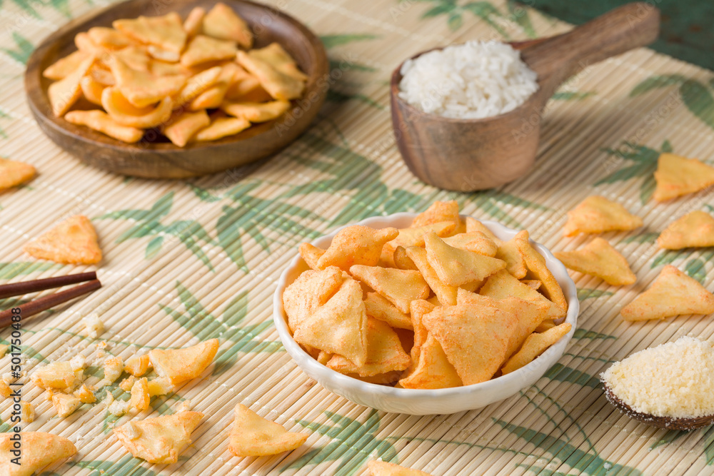 Mélange crackers de riz. Mix japonais de crackers goût de fromage Stock