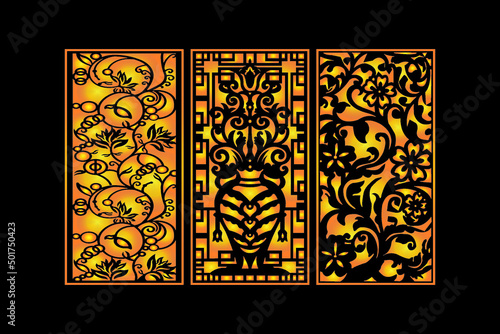 Decorative Abstract Geometric islamic Background Elegant Ornaments Card invitation Cnc Cut Gold Design Set