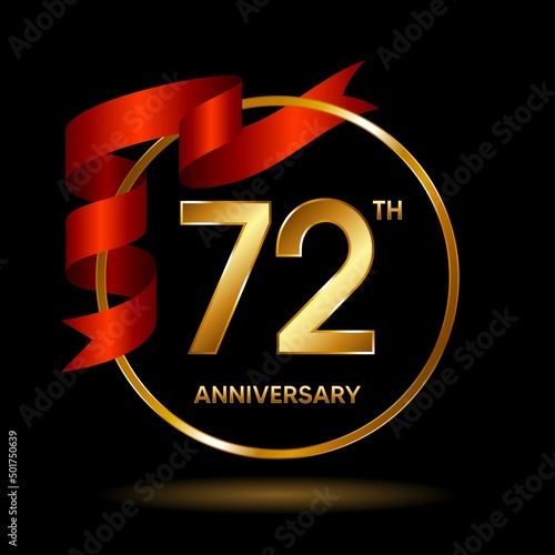 72th Anniversary logo. Anniversary celebration template design with golden ribbon for booklet, leaflet, magazine, brochure poster, banner, web, invitation or greeting card. Vector illustrations. photo