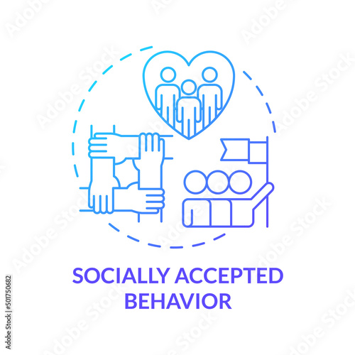 Socially accepted behavior blue gradient concept icon. Norms and values. Social institutions advantage abstract idea thin line illustration. Isolated outline drawing. Myriad Pro-Bold font used