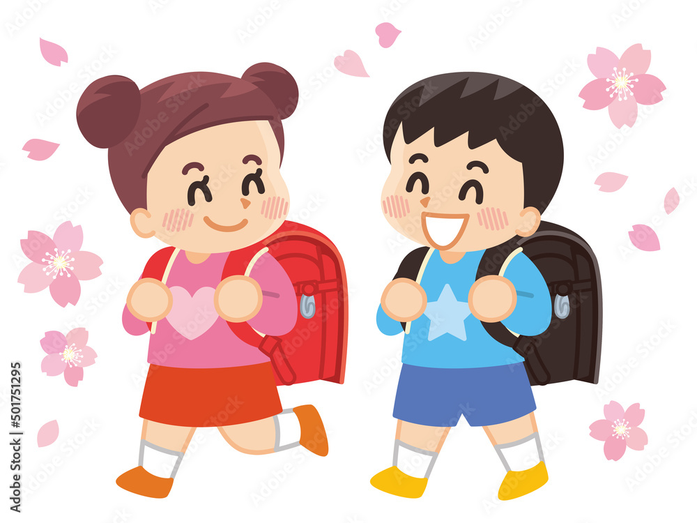 桜と小学生 ランドセル 入学 桜と小学生 ランドセル 入学