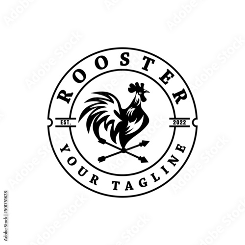 Chicken weather arrow icon illustration, rooster logo vector Silhouette Vector Illustration. Vintage Emblem Badge Logo.