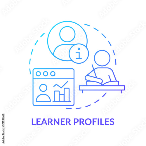 Learner profiles blue gradient concept icon. Detailed students records. Personalized education abstract idea thin line illustration. Isolated outline drawing. Myriad Pro-Bold font use