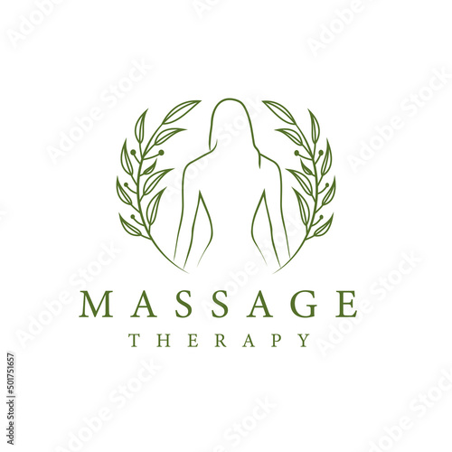 Back-facing female massage therapy logo vector illustration