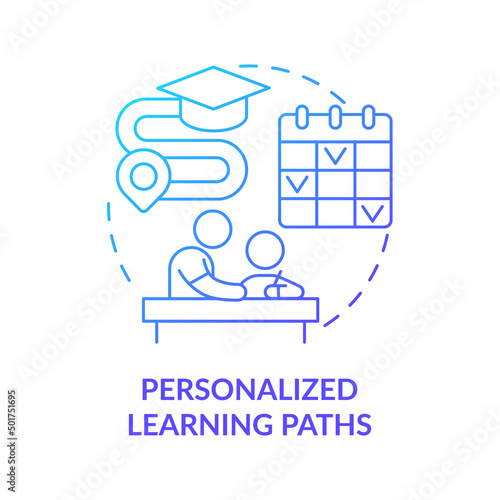 Personalized learning paths blue gradient concept icon. Individual schedule. Education trend abstract idea thin line illustration. Isolated outline drawing. Myriad Pro-Bold font use