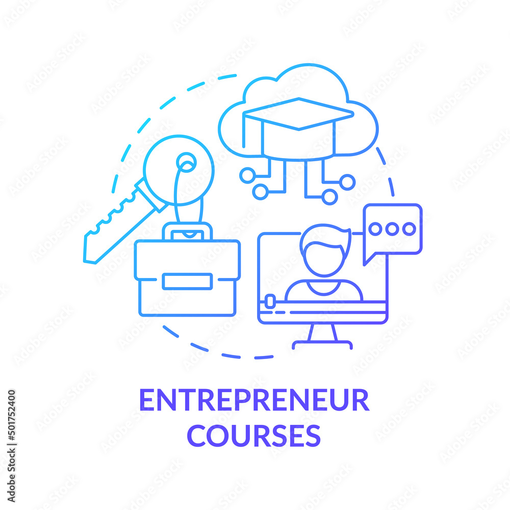 Entrepreneur courses blue gradient concept icon. Business education. Online education trend abstract idea thin line illustration. Isolated outline drawing. Myriad Pro-Bold font use