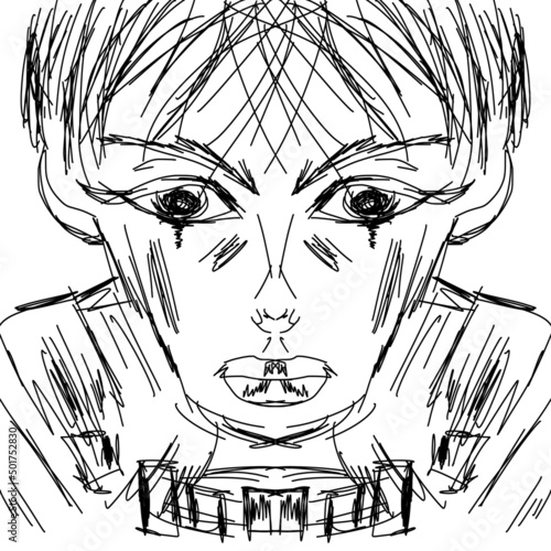 Crying Evil Prince, freehand drawing, vector. Abstract. Avant-garde art. Modern. Contemporary trendy art illustration