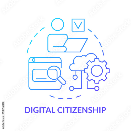 Digital citizenship blue gradient concept icon. Access to online learning resources. Education trend abstract idea thin line illustration. Isolated outline drawing. Myriad Pro-Bold font use