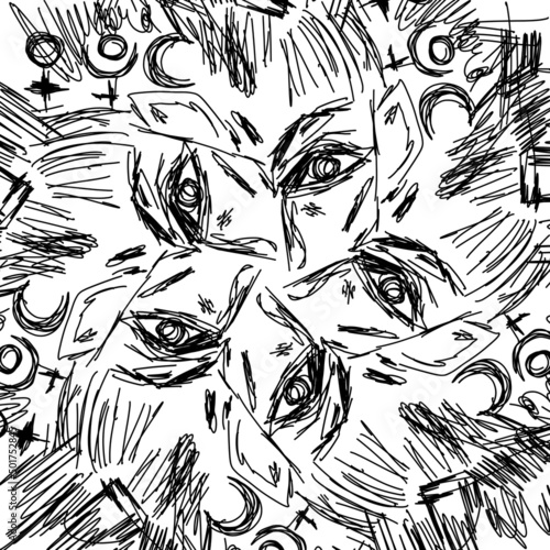 Hypnosis, esoteric, freehand drawing, vector. Abstract. Avant-garde art. Modern. Contemporary trendy art illustration