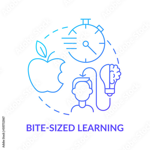Bite sized learning blue gradient concept icon. Innovative educative technique. Education trend abstract idea thin line illustration. Isolated outline drawing. Myriad Pro-Bold font use photo