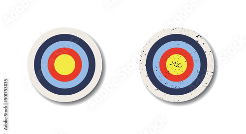 Archery target with shadow. Shot through target. Vector illustartion.