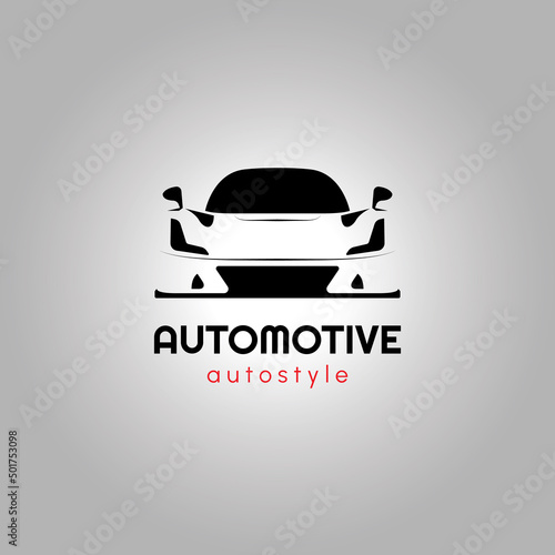 Automotive auto style car logo design with concept sports vehicle super car icon silhouette on light grey background. Vector illustration.