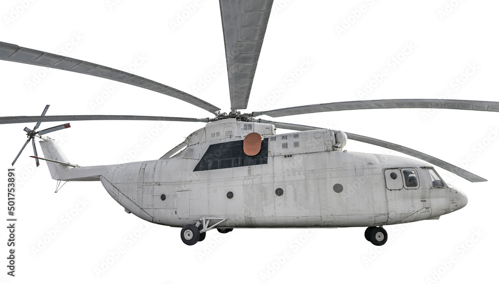 Obraz premium Military helicopter. Soviet multi-purpose transport heli Mi26 isolated on white background. Halo