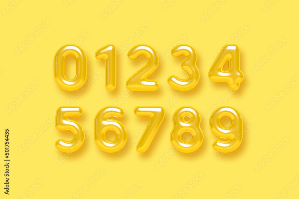 Free Vector  Yellow numbers set 3d realistic pastel glossy collection  inflated font number 1234567890 decorative elements for banner cover  birthday or anniversary party