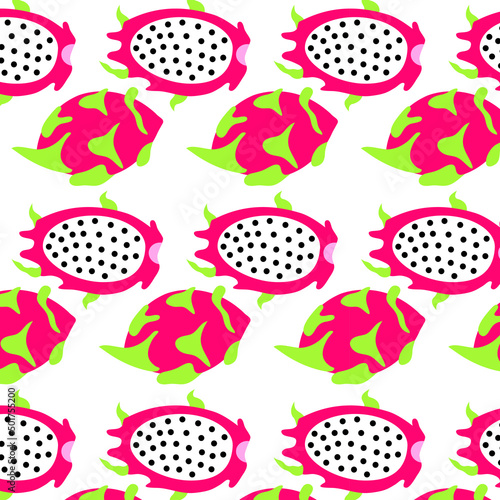 seamless tropical dragon fruit pattern on background 