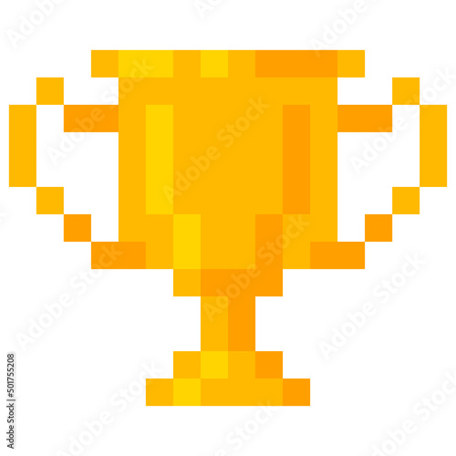Pixel golden trophy cup. Flat cartoon style. Vector illustration.