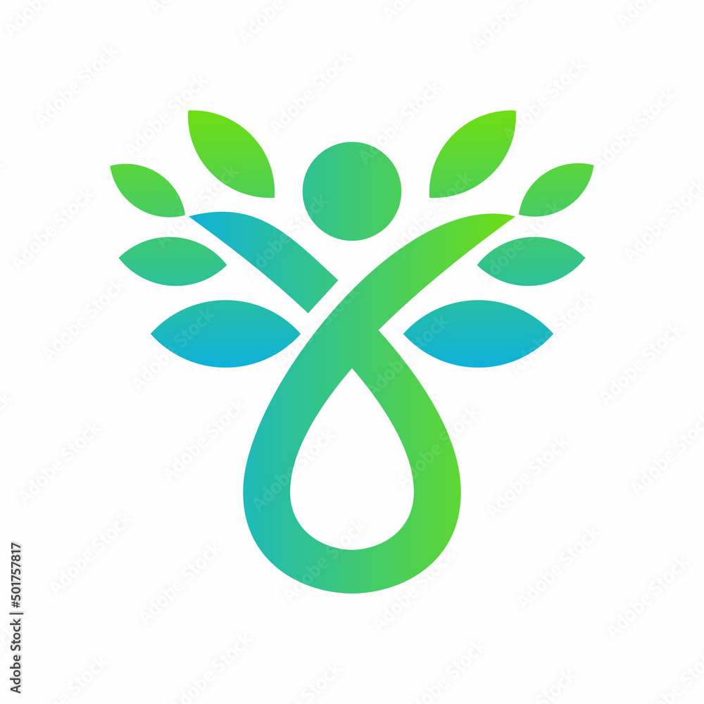 water drop logo forming a leaf with a silhouette of a person inside water drop logo forming a leaf with a silhouette of a person inside