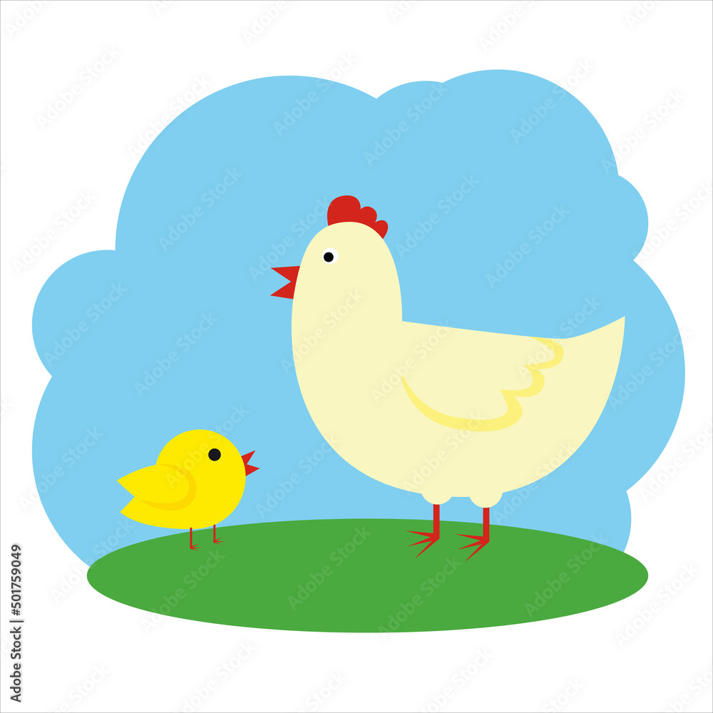 Hen and chick in flat style. Hen and chick in flat style.