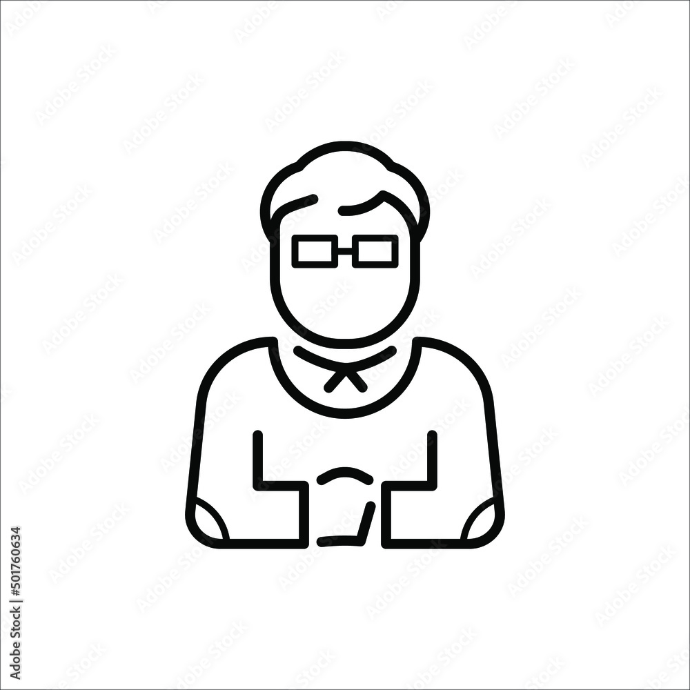 Linear image of a man in glasses with a strict look. The work can be used for web resources and outdoor advertising in the form of an icon for websites and neon lighting in outdoor advertising