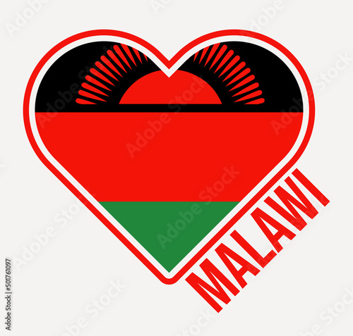 Malawi heart flag badge. Made with Love from Malawi logo. Flag of the country heart shape. Vector illustration.